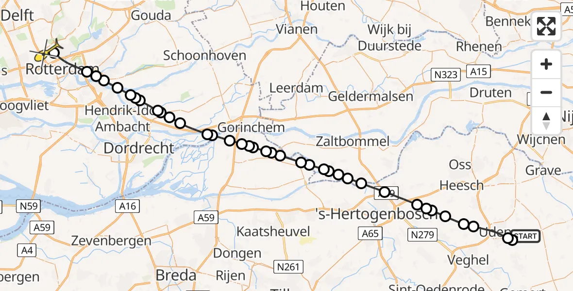 Routekaart van de vlucht: Politieheli naar Rotterdam The Hague Airport, Rondweg Volkel