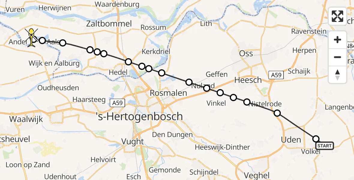 Routekaart van de vlucht: Lifeliner 3 naar Poederoijen, Hoogveld