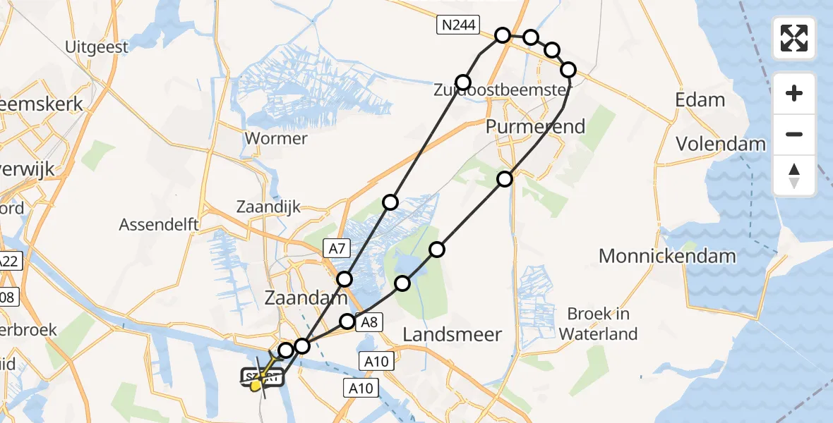 Routekaart van de vlucht: Lifeliner 1 naar Amsterdam Heliport, Elbaweg