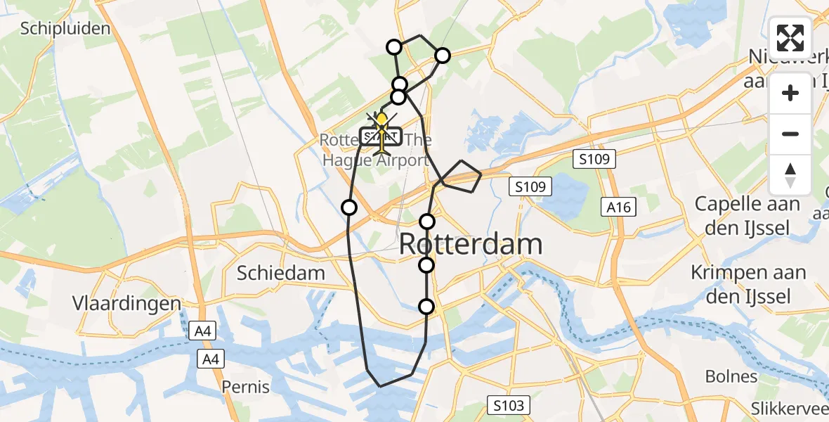 Routekaart van de vlucht: Lifeliner 2 naar Rotterdam The Hague Airport, Rosarium