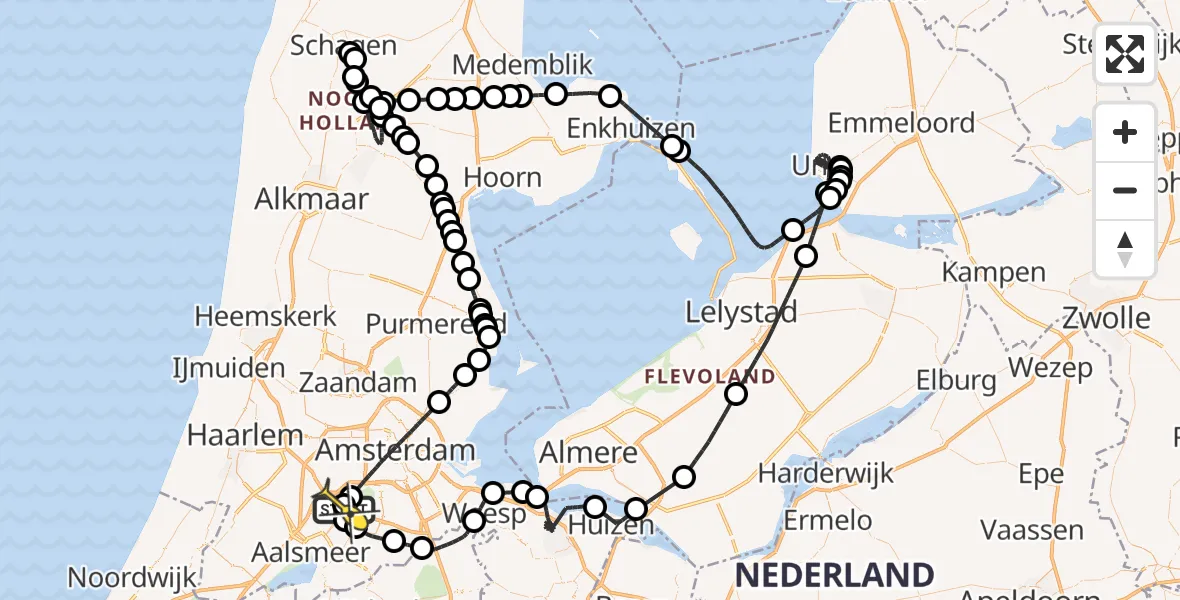 Routekaart van de vlucht: Politieheli naar Schiphol, Amsterdam-Bataviaweg