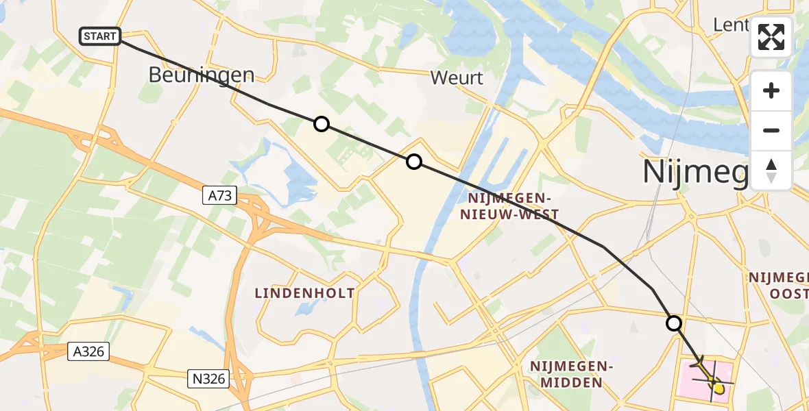 Routekaart van de vlucht: Lifeliner 3 naar Radboud Universitair Medisch Centrum, Veerman