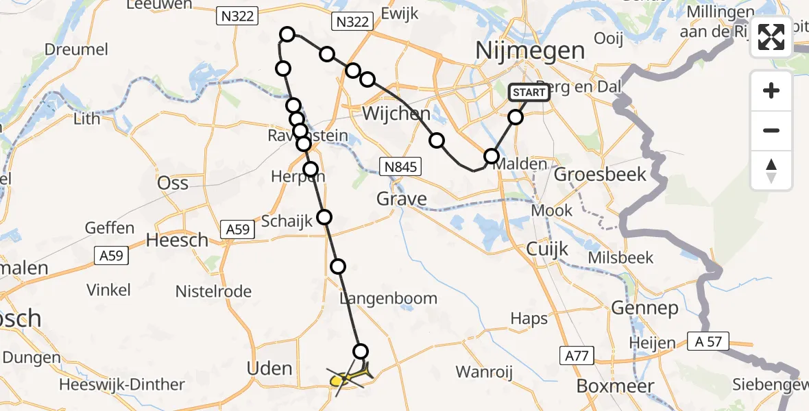 Routekaart van de vlucht: Lifeliner 3 naar Vliegbasis Volkel, Grootstalselaan