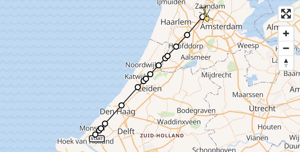 Routekaart van de vlucht: Lifeliner 1 naar Amsterdam Heliport, Heenweg