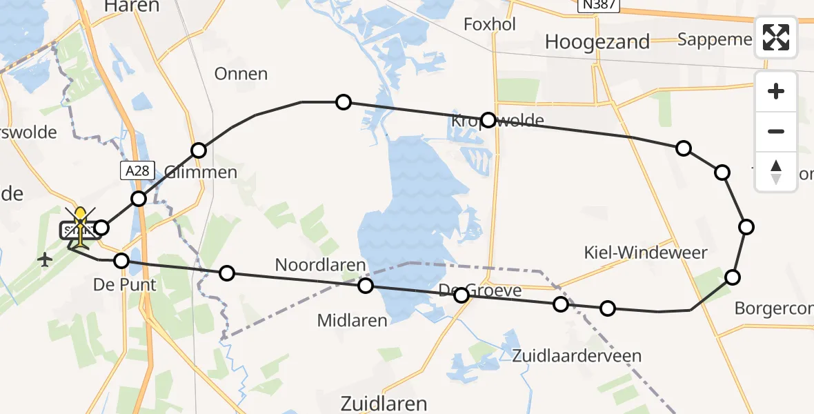 Routekaart van de vlucht: Lifeliner 4 naar Groningen Airport Eelde, Duinstraat