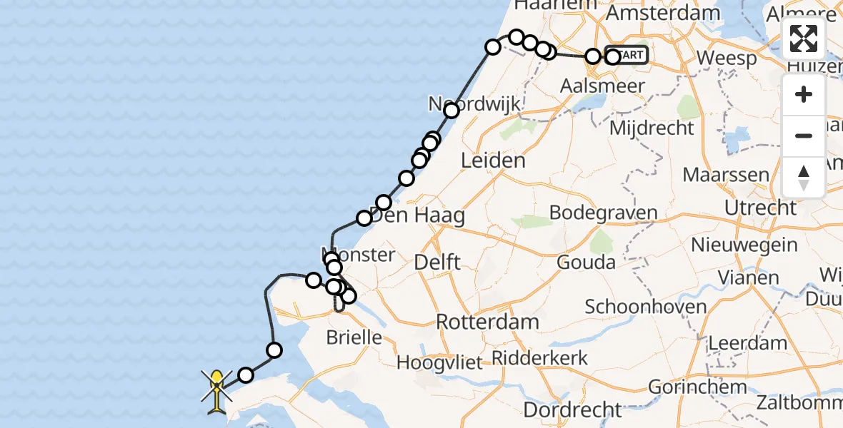 Routekaart van de vlucht: Politieheli naar Loevesteinse Randweg