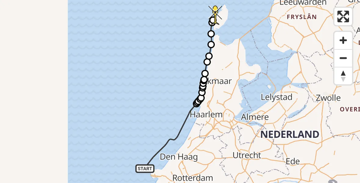 Routekaart van de vlucht: Politieheli naar De Koog, Ruijslaan