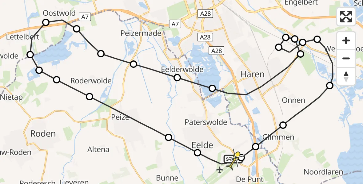 Routekaart van de vlucht: Lifeliner 4 naar Groningen Airport Eelde, Molenweg