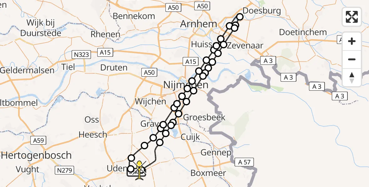 Routekaart van de vlucht: Lifeliner 3 naar Vliegbasis Volkel, Mandenmakerstraat