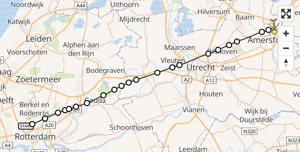 Routekaart van de vlucht: Lifeliner 2 naar Amersfoort, Fairoaksbaan