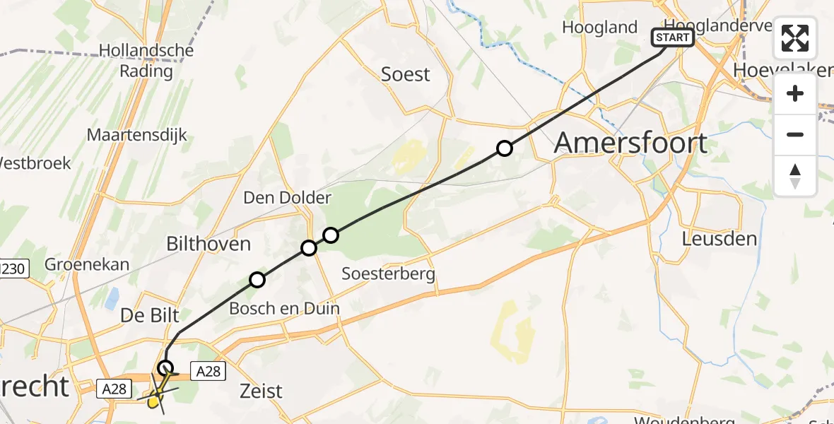 Routekaart van de vlucht: Lifeliner 2 naar Universitair Medisch Centrum Utrecht, VTV Emiclaer