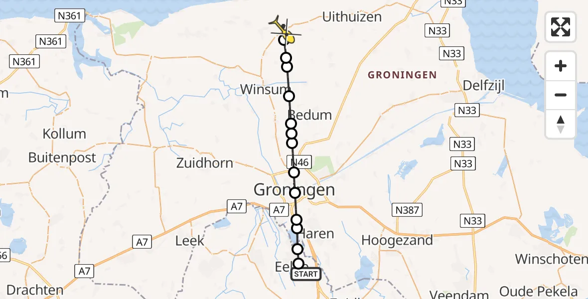 Routekaart van de vlucht: Lifeliner 4 naar Warffum, Langesteeg