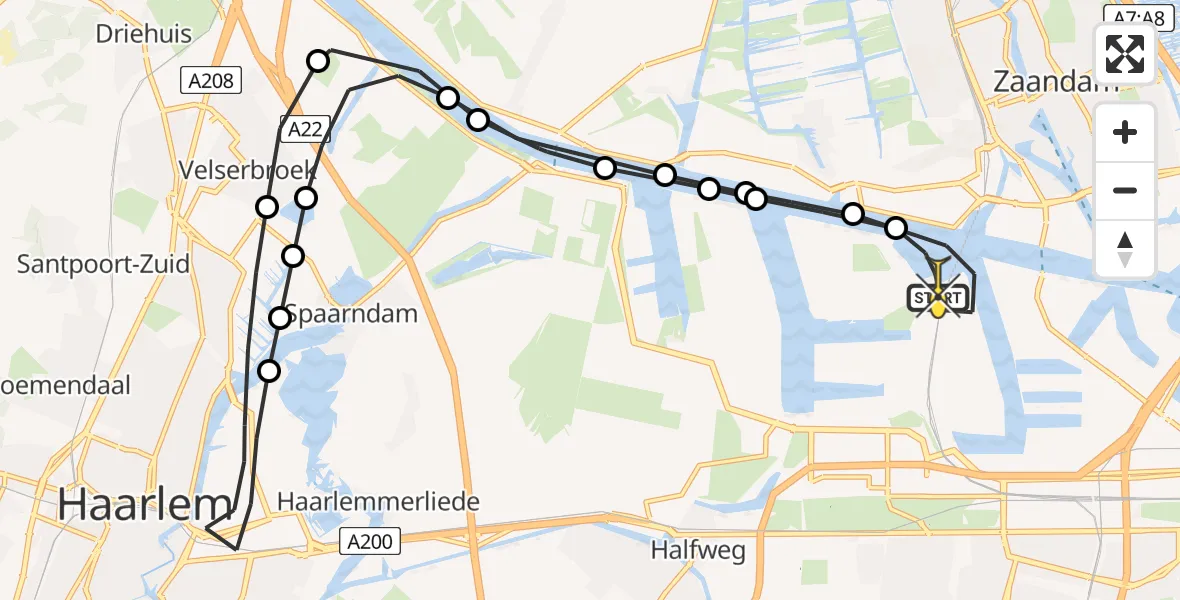 Routekaart van de vlucht: Lifeliner 1 naar Amsterdam Heliport, Hemtunnel