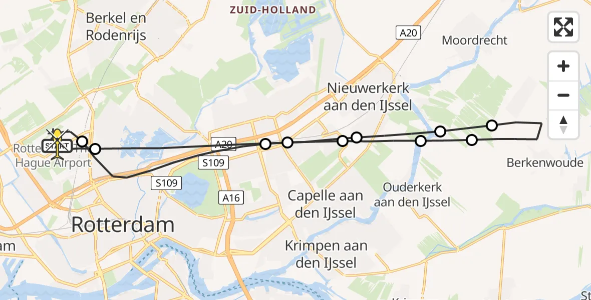 Routekaart van de vlucht: Lifeliner 2 naar Rotterdam The Hague Airport, HSL-Zuid