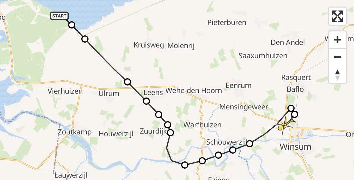 Routekaart van de vlucht: Lifeliner 4 naar Winsum, Kustweg