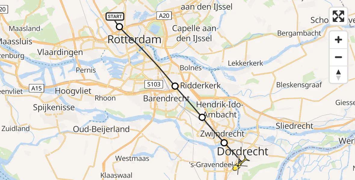 Routekaart van de vlucht: Lifeliner 2 naar Dordrecht, Terletpad