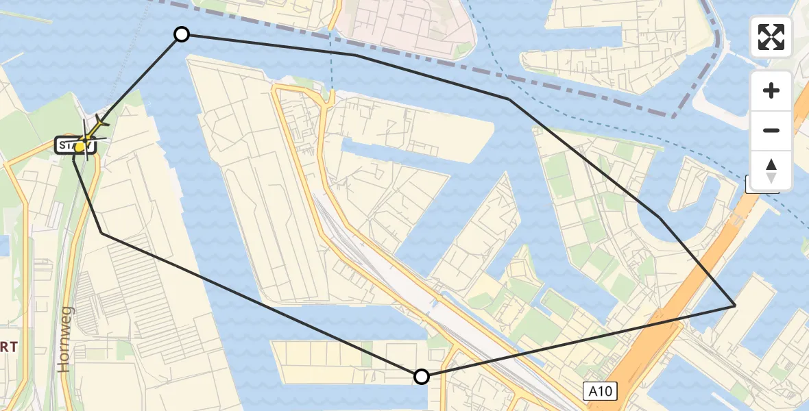 Routekaart van de vlucht: Lifeliner 1 naar Amsterdam Heliport, Maltaweg