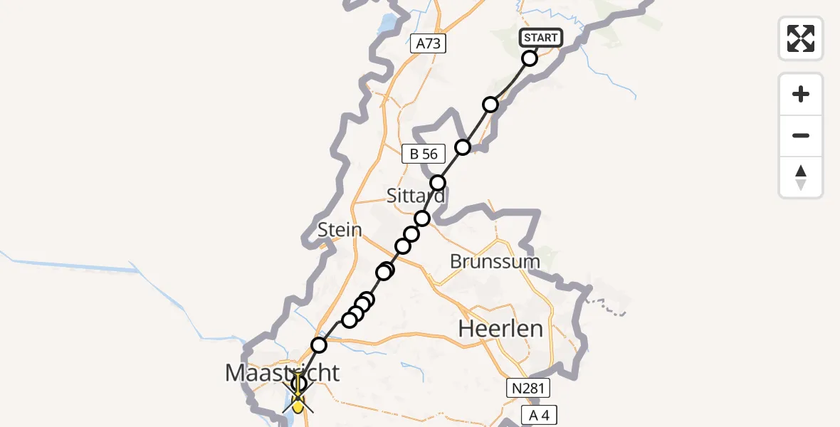 Routekaart van de vlucht: Lifeliner 3 naar Maastricht UMC+, Tigchelsweg