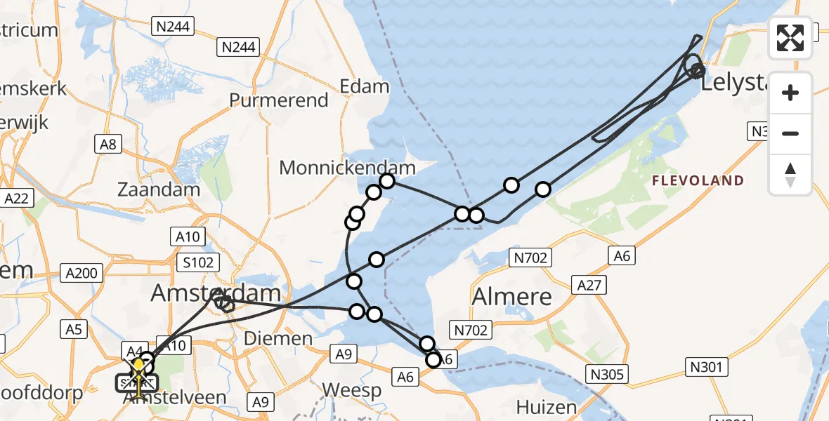 Routekaart van de vlucht: Politieheli naar Schiphol, Loevesteinse Randweg