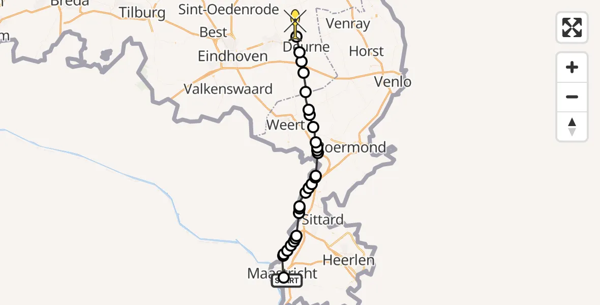 Routekaart van de vlucht: Lifeliner 3 naar Bakel, Gouvernementspad