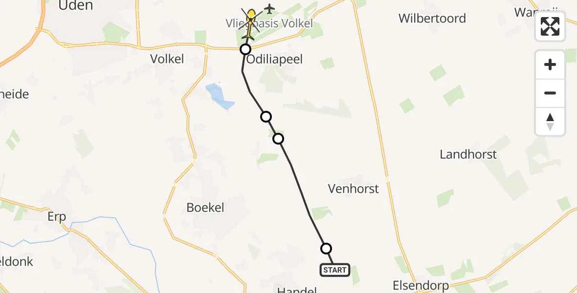 Routekaart van de vlucht: Lifeliner 3 naar Vliegbasis Volkel, Hoekstraat