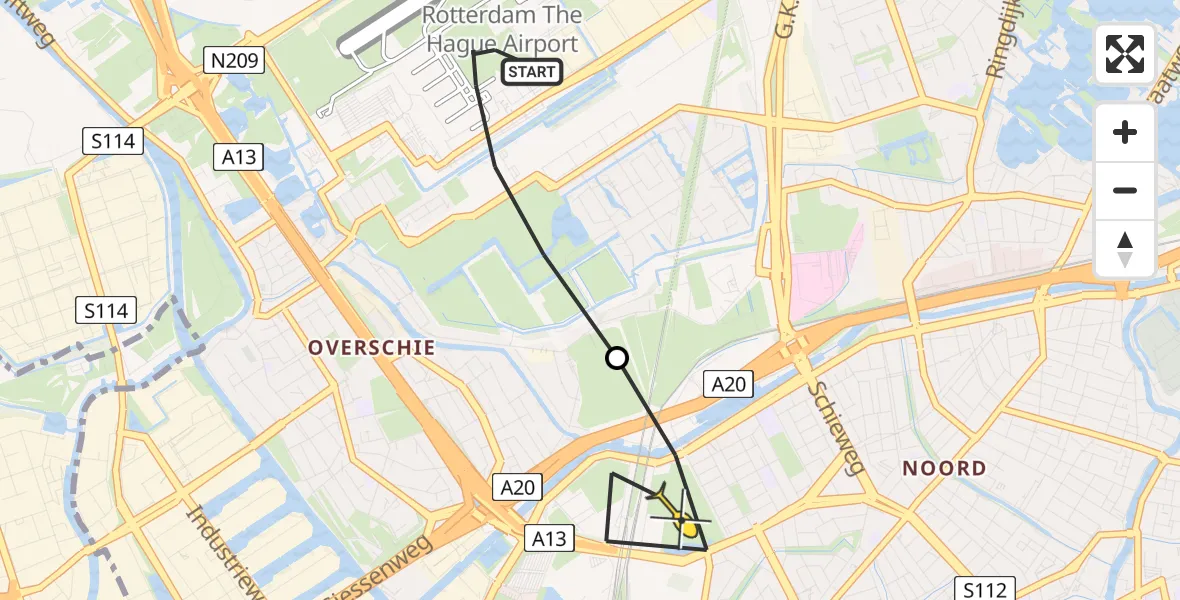 Routekaart van de vlucht: Lifeliner 2 naar Rotterdam, Beekweg