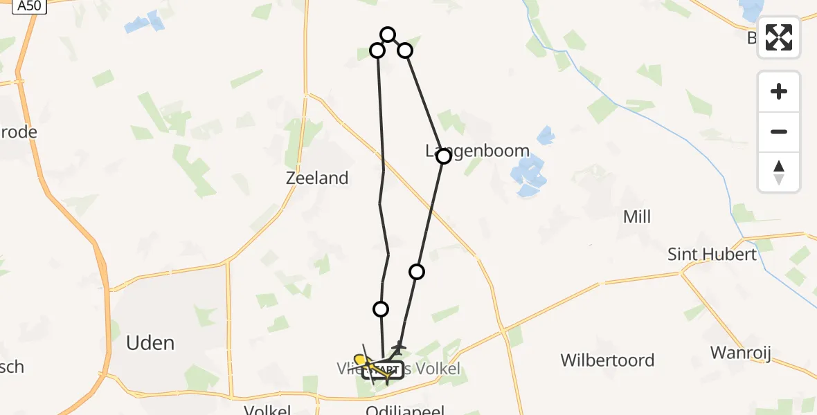 Routekaart van de vlucht: Lifeliner 3 naar Vliegbasis Volkel, Zeelandsedijk