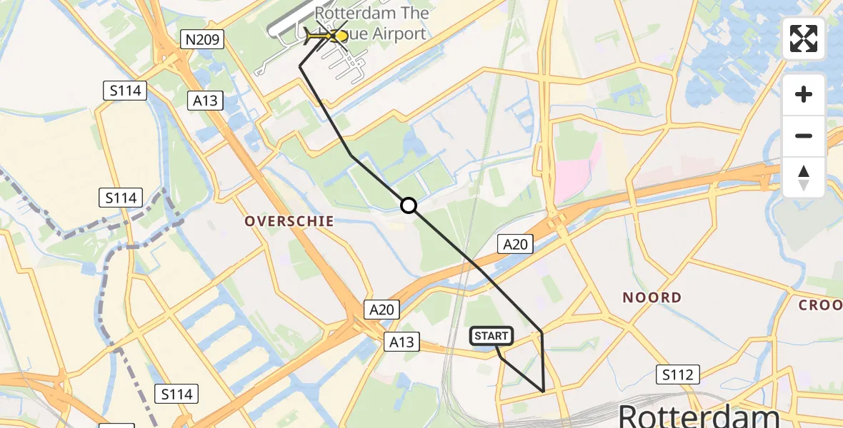 Routekaart van de vlucht: Lifeliner 2 naar Rotterdam The Hague Airport, Stadhoudersweg