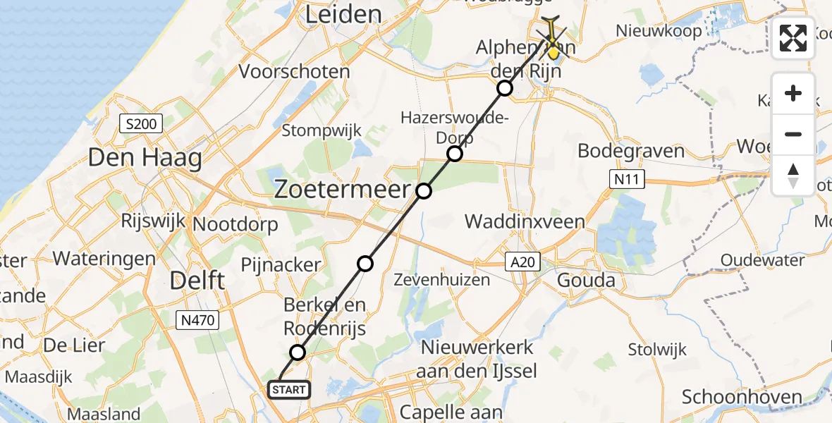 Routekaart van de vlucht: Lifeliner 2 naar Alphen aan den Rijn, A16 Rotterdam