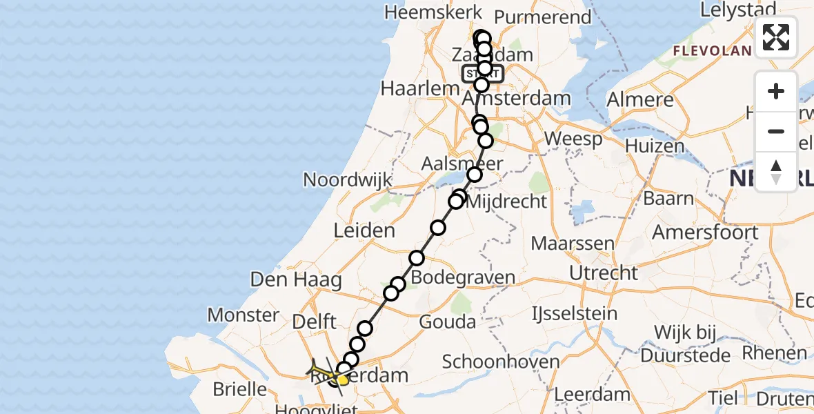 Routekaart van de vlucht: Lifeliner 1 naar Schiedam, Elbaweg