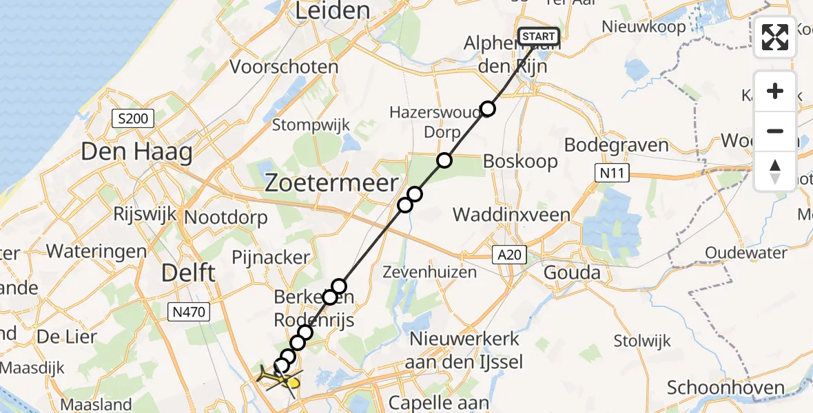 Routekaart van de vlucht: Lifeliner 2 naar Rotterdam The Hague Airport, Wielewaalstraat