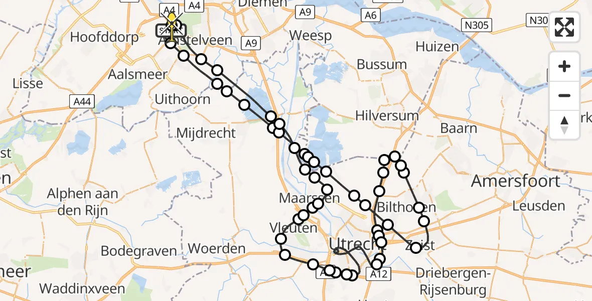 Routekaart van de vlucht: Politieheli naar Schiphol, Westerkimweg