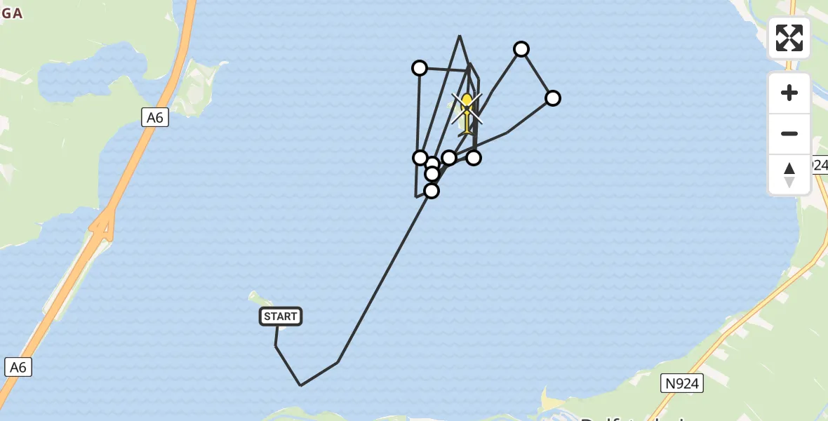 Routekaart van de vlucht: Kustwachthelikopter naar Oldeouwer, Lodo van Hamelpad