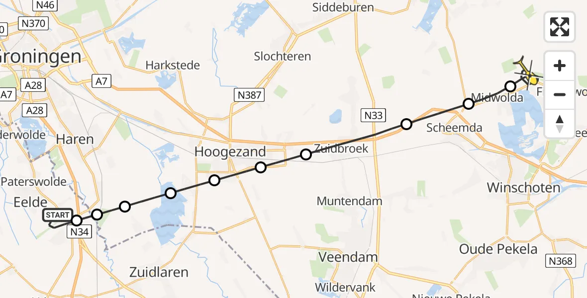 Routekaart van de vlucht: Lifeliner 4 naar Vliegveld Oostwold, Vissersweg