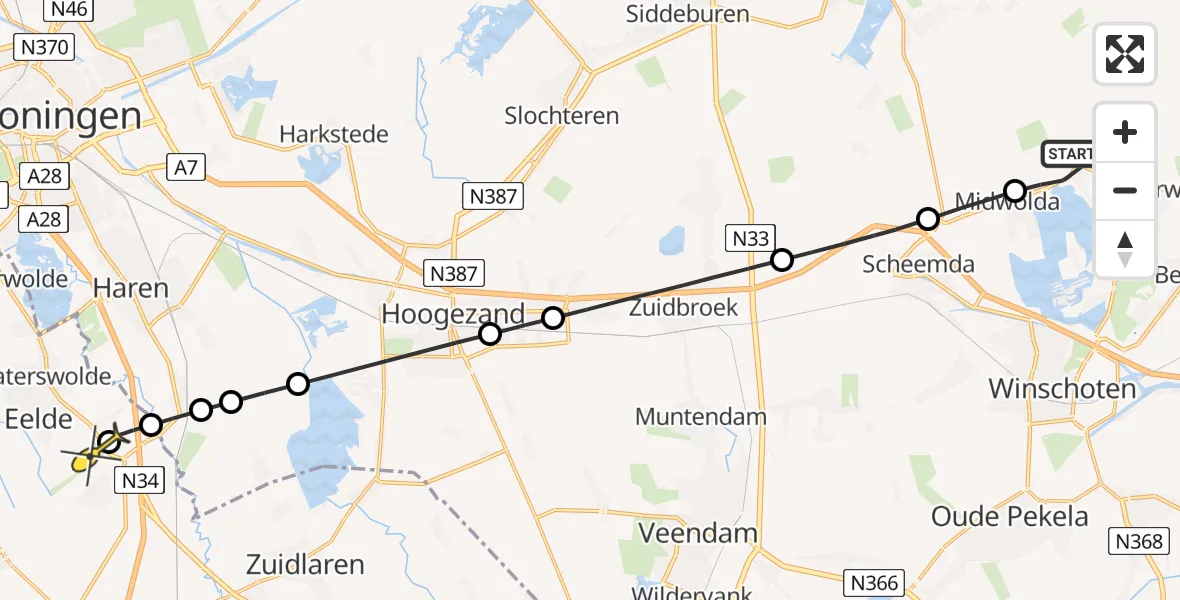 Routekaart van de vlucht: Lifeliner 4 naar Groningen Airport Eelde, Huningaweg