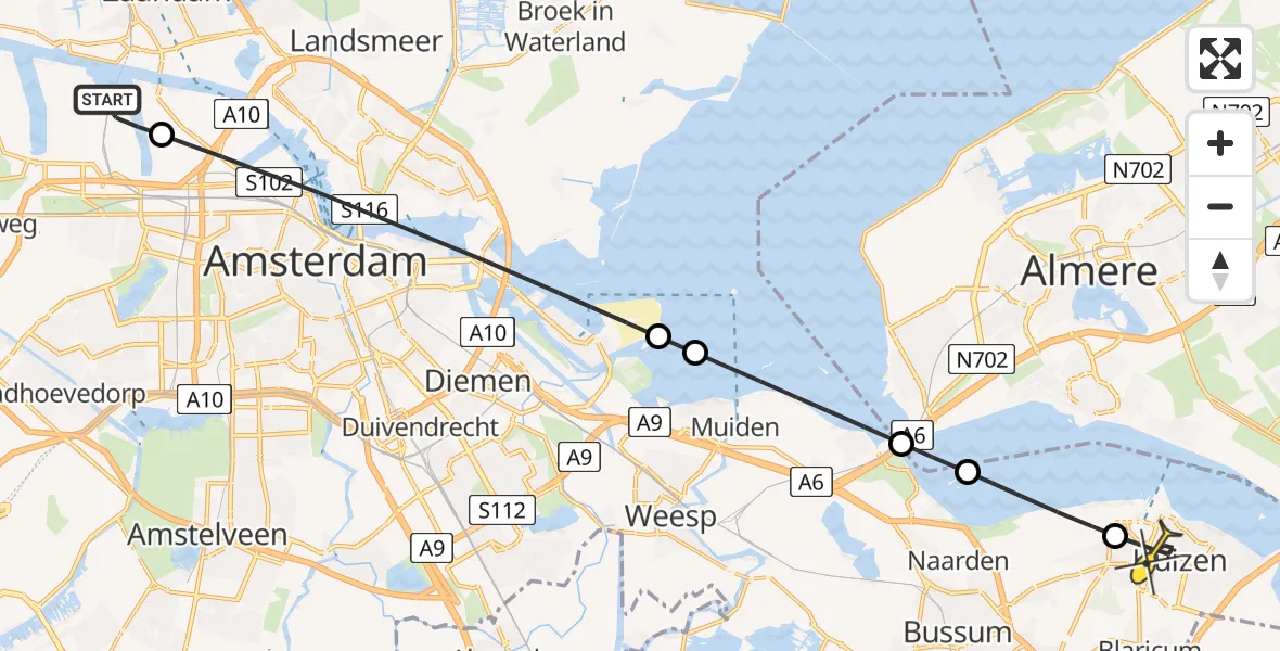 Routekaart van de vlucht: Lifeliner 1 naar Huizen, Westhaven