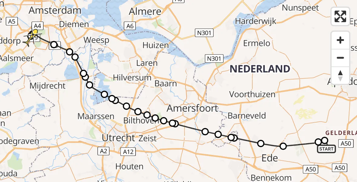 Routekaart van de vlucht: Politieheli naar Schiphol, Delenseweg