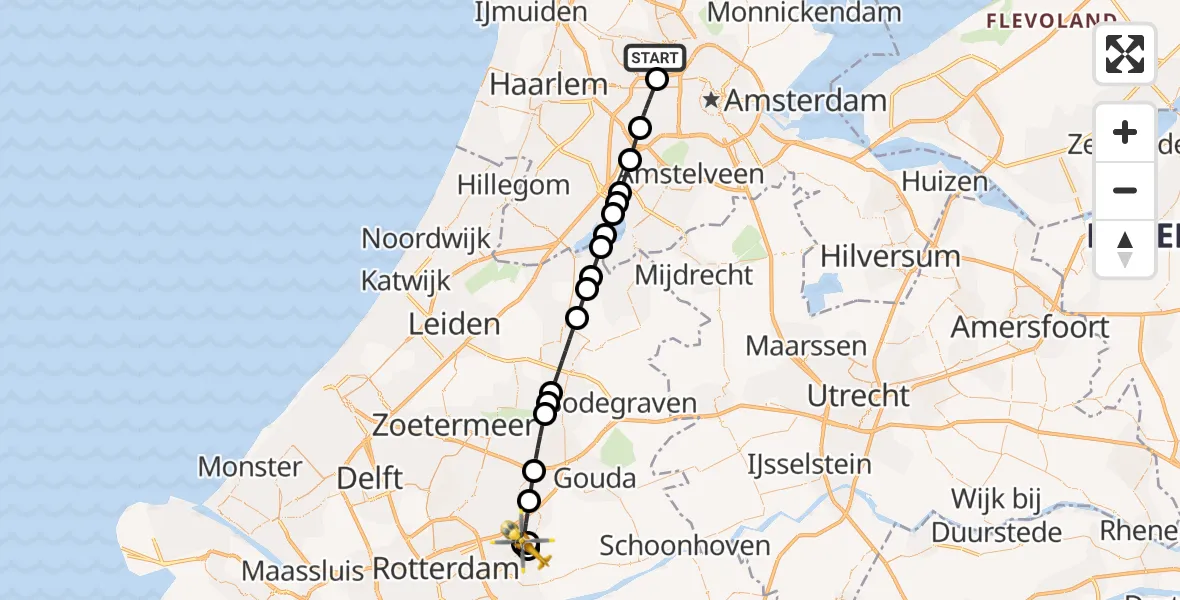 Vluchtroute Traumahelikopter Amsterdam Heliport - Nieuwerkerk aan den IJssel, 10 oktober 2024, 04:54