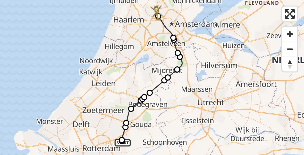 Vluchtroute Traumahelikopter Nieuwerkerk aan den IJssel - Amsterdam Heliport, 10 oktober 2024, 05:45