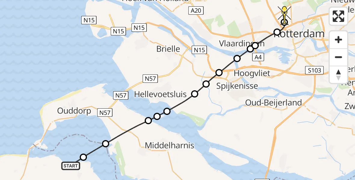 Routekaart van de vlucht: Lifeliner 2 naar Rotterdam The Hague Airport, Zeedijk