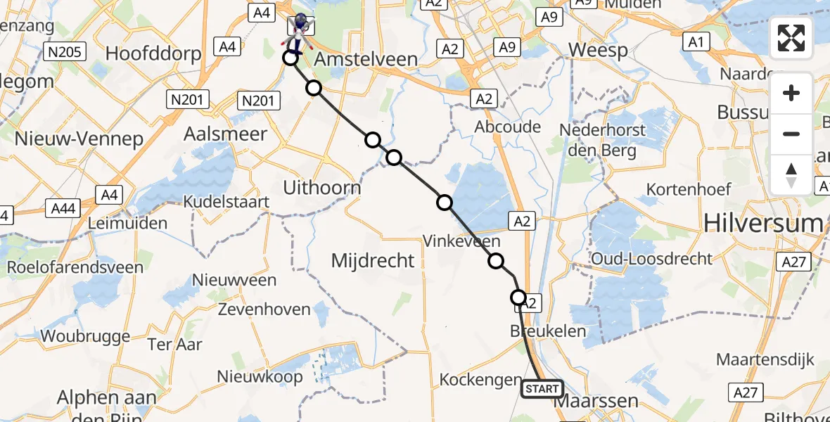 Vluchtroute Politiehelikopter Breukelen - Schiphol, 10 oktober 2024, 08:48