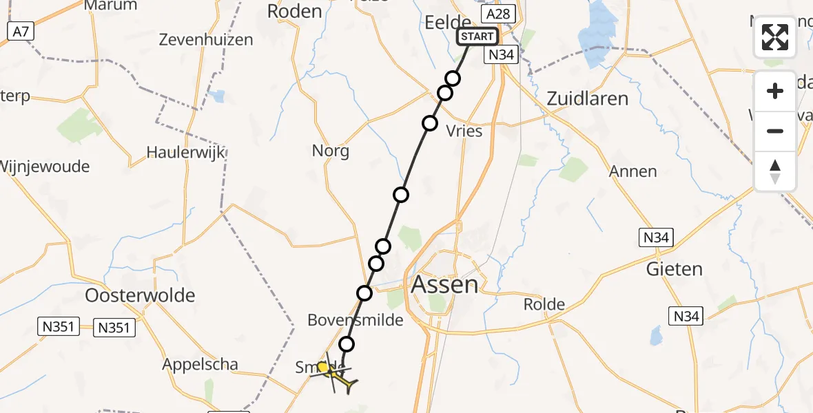Routekaart van de vlucht: Lifeliner 4 naar Smilde, Luchtenburgerweg