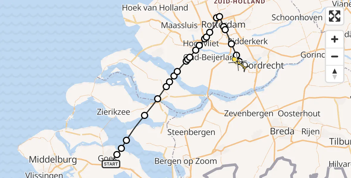 Routekaart van de vlucht: Lifeliner 2 naar Puttershoek, Jachthuisstraat