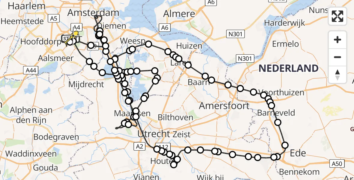 Routekaart van de vlucht: Politiehelikopter naar Schiphol, Goede Ree
