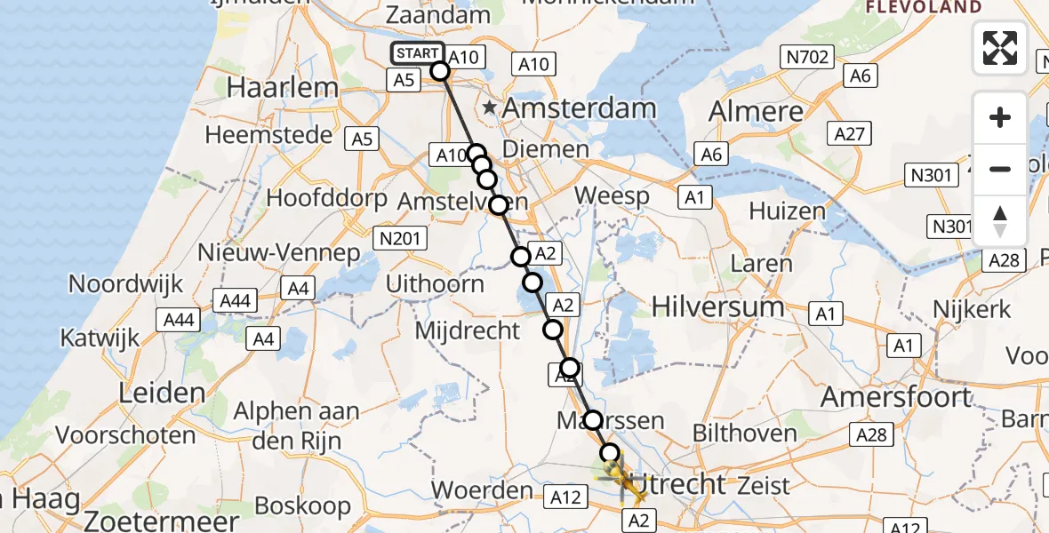 Vluchtroute Traumahelikopter Amsterdam Heliport - Utrecht, 10 oktober 2024, 11:20