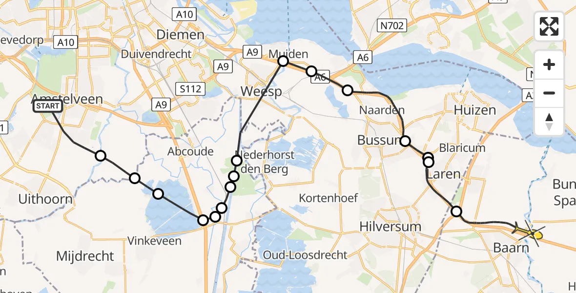 Routekaart van de vlucht: Politiehelikopter naar Baarn, Veldlust