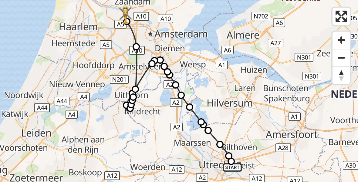 Vluchtroute Traumahelikopter Universitair Medisch Centrum Utrecht - Amsterdam Heliport, 10 oktober 2024, 12:26