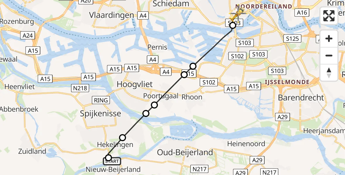 Vluchtroute Traumahelikopter Nieuw-Beijerland - Erasmus MC, 10 oktober 2024, 13:03