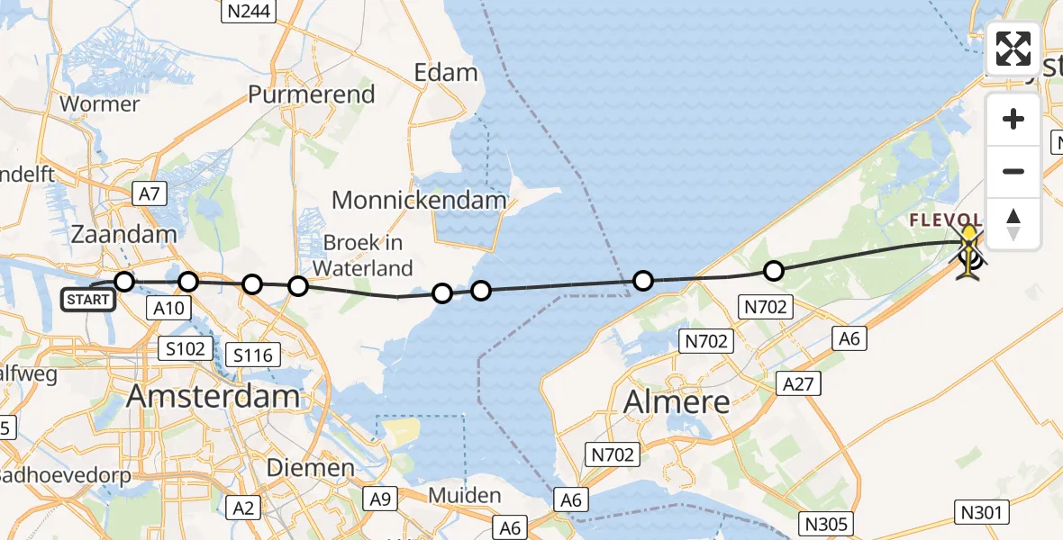 Routekaart van de vlucht: Lifeliner 1 naar Lelystad, Belangenvereniging tuinders Zaanderhorn