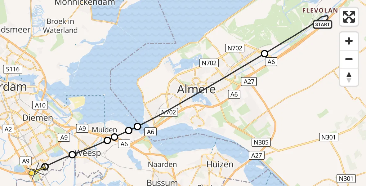 Routekaart van de vlucht: Lifeliner 1 naar Academisch Medisch Centrum (AMC), Abcouderstraatweg